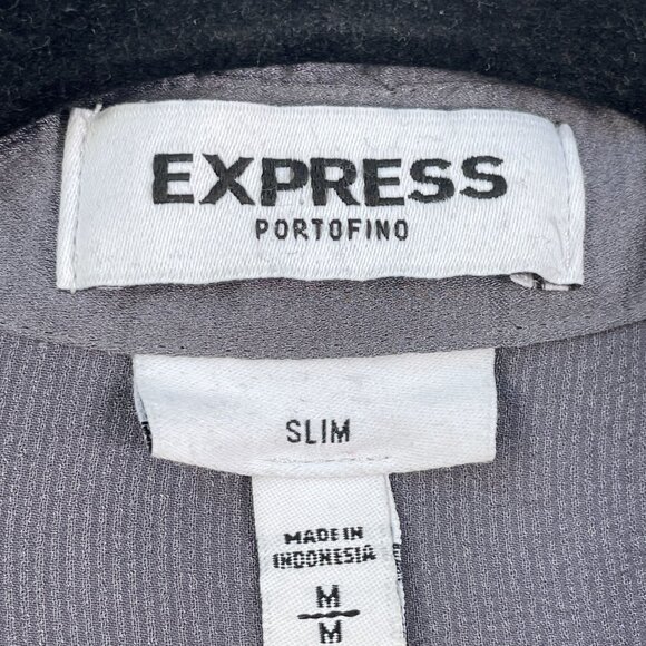 Express Portofino Shirt Womens Medium Slim Fit Gray Crinkled Roll Tab Sleeve Top - Picture 3 of 7
